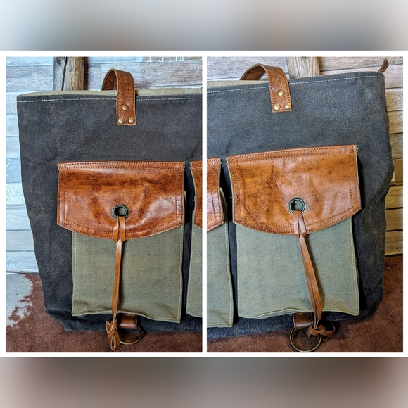 Mona B Upcycled Canvas/Leather Large Handbag - Picture 3 of 16